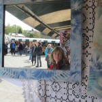 Tessa Jane reflected in the mirror at Bank Square Arts Market, Tavistock